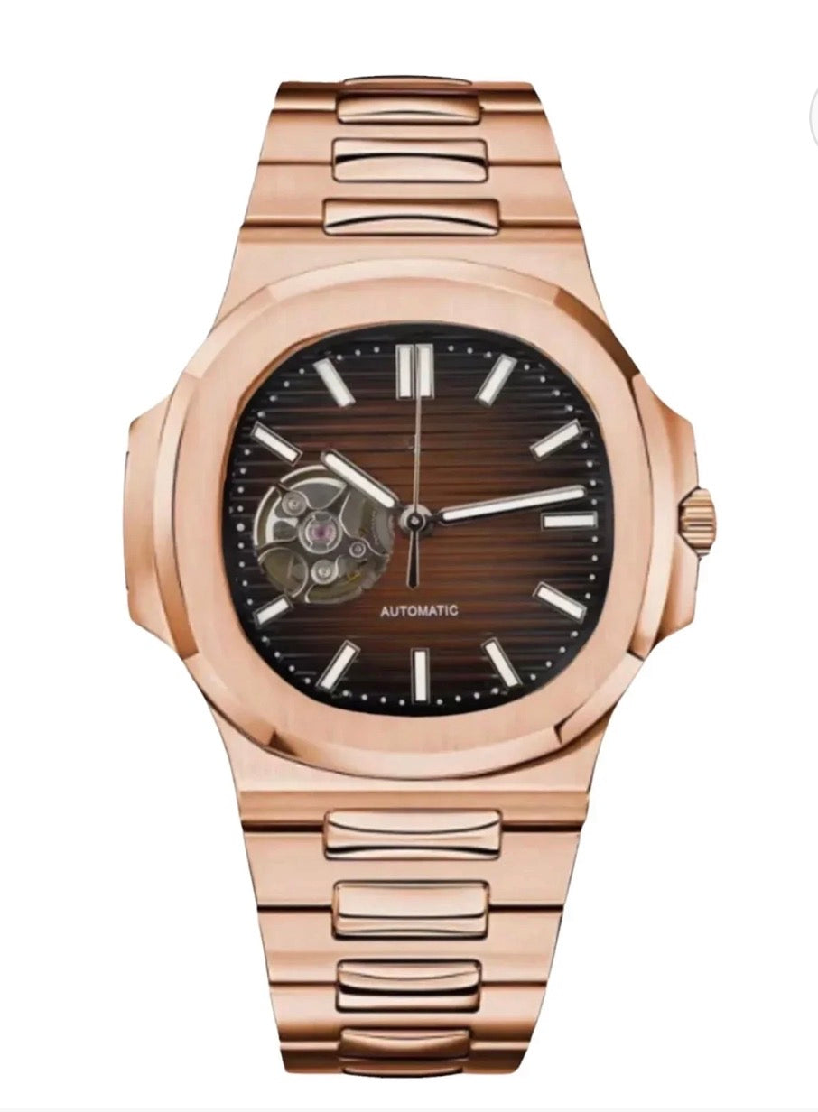 Nautilus Rose Gold & Chocolate Brown Open Heart